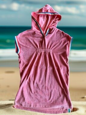 Hanna Andersson Terry Cloth Hooded Cover-Up Dress Pink Rainbow Trim Size 10